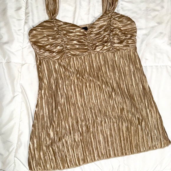 BCX Champagne Pleated Chiffon Tank Top – Size Small - Picture 1 of 2